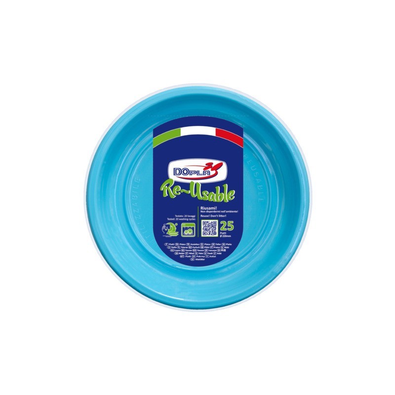 Piatti fondi in PS Dopla Reusable Ø 205 mm turchese - conf. 25 pz - 11842