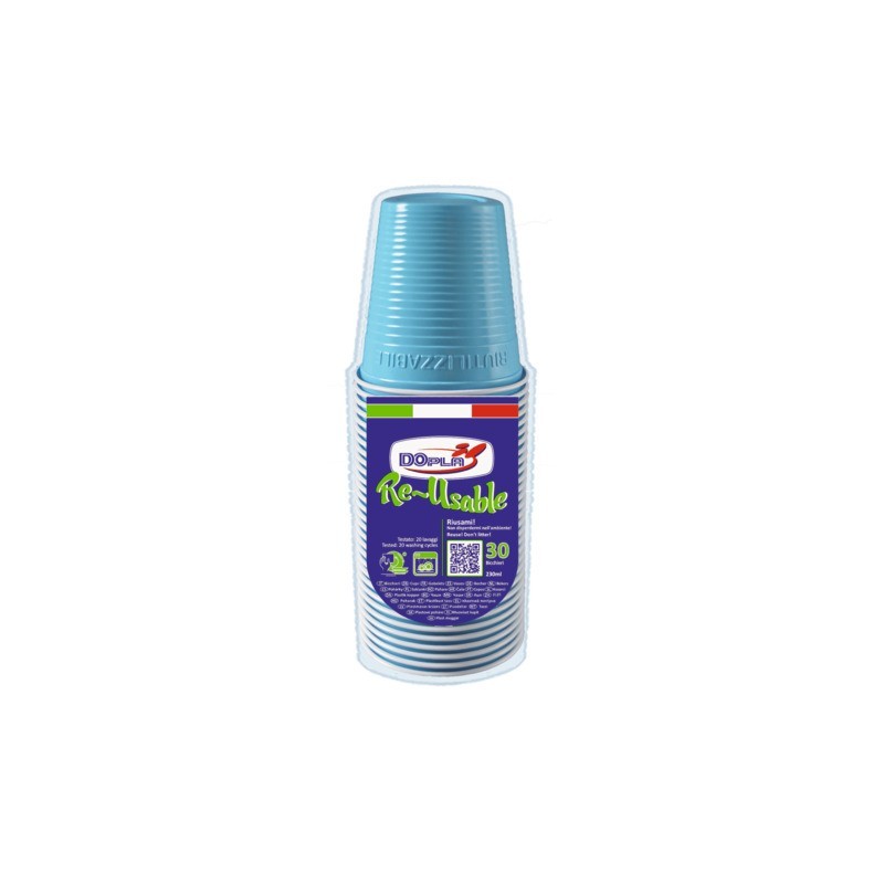 Bicchieri in PS Dopla Reusable  230 ml turchese - conf. 30 pz - 22704