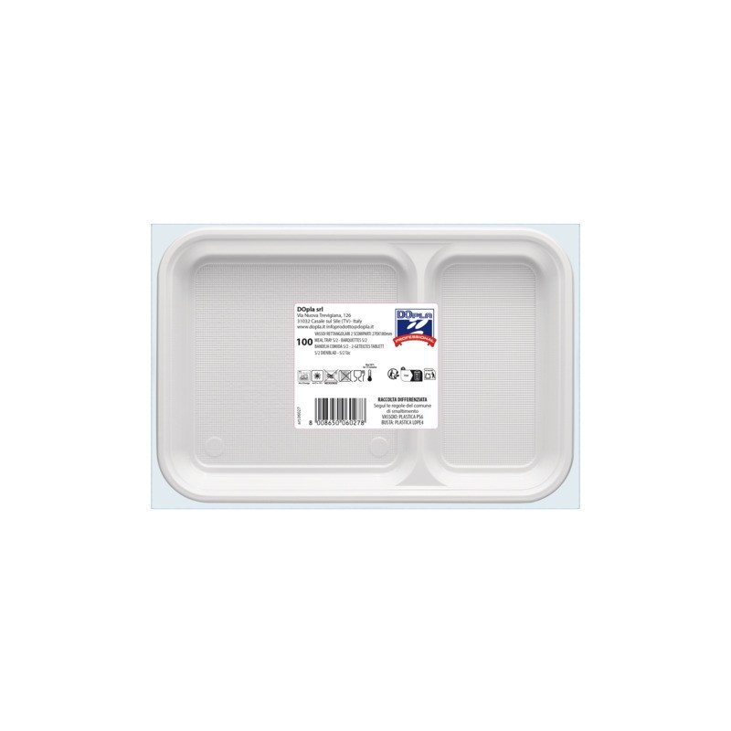 Vassoio rettangolare in PS Dopla Professional 2 scomparti 270x180 mm - conf. 50 pz - 06027