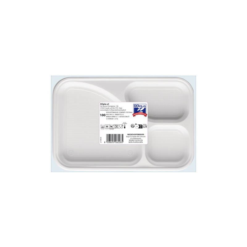 Vassoio rettangolare in PS Dopla Professional 3 scomparti 315x210 mm - conf. 100 pz - 06028