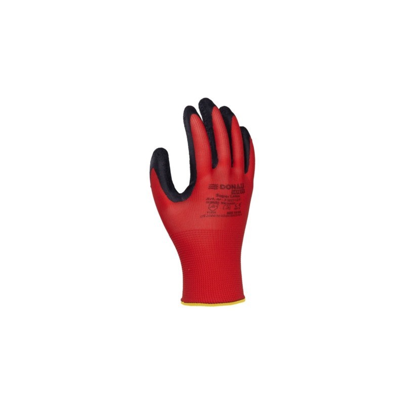 Guanti da lavoro Donau Safety in PL rosso e lattice ruvido nero sul palmo Tg. 8 - conf. 12 pz - 32021121-08