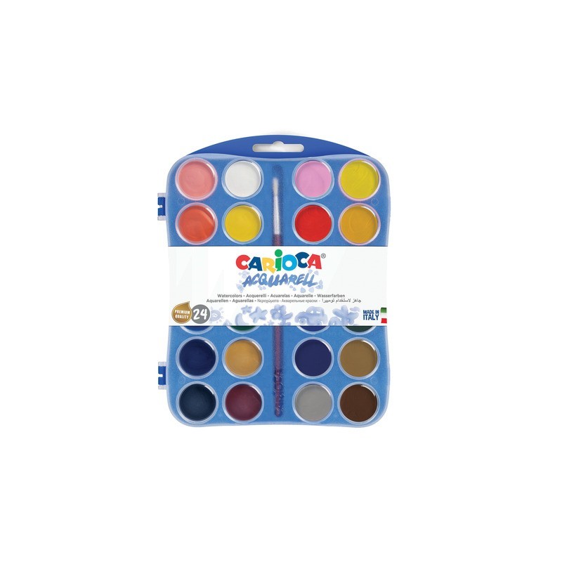 Astuccio acquerelli in pastiglia Carioca Ø 30 mm conf. da 24 colori assortiti - 42405