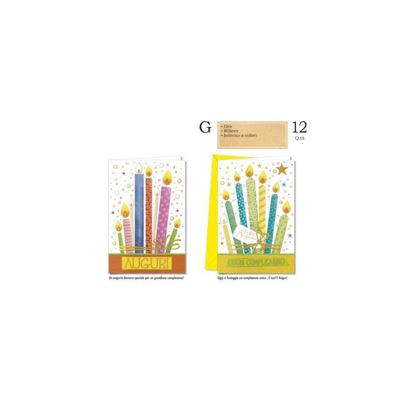 Biglietti augurali compleanno Cromo assortiti in 2 soggetti candeline - conf. 12 pz - BC.8114