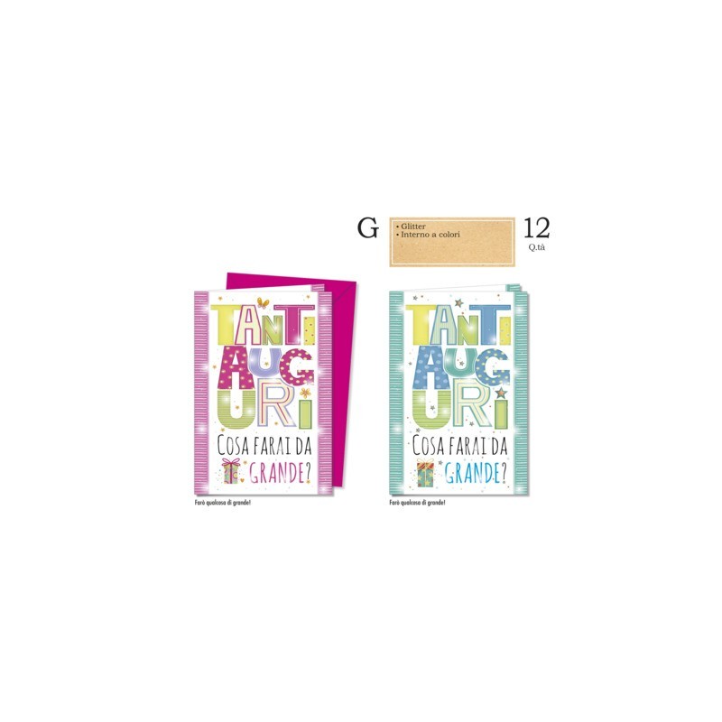 Biglietti augurali compleanno Cromo bambini - assortiti in 2 soggetti glitter - conf. 12 pz - BC.8136