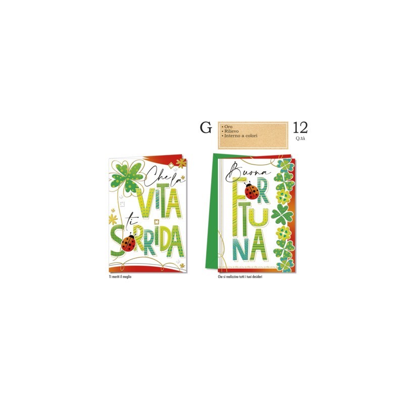 Biglietti augurali fortuna Cromo assortiti in 2 soggetti - conf. 12 pz - BC.8150