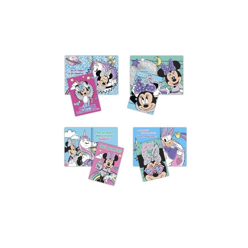 Biglietti auguri assortiti 11,5x16,8 cm conf. 12 pz Rex-Sadoch minnie unicorn glitter - WDBA024G