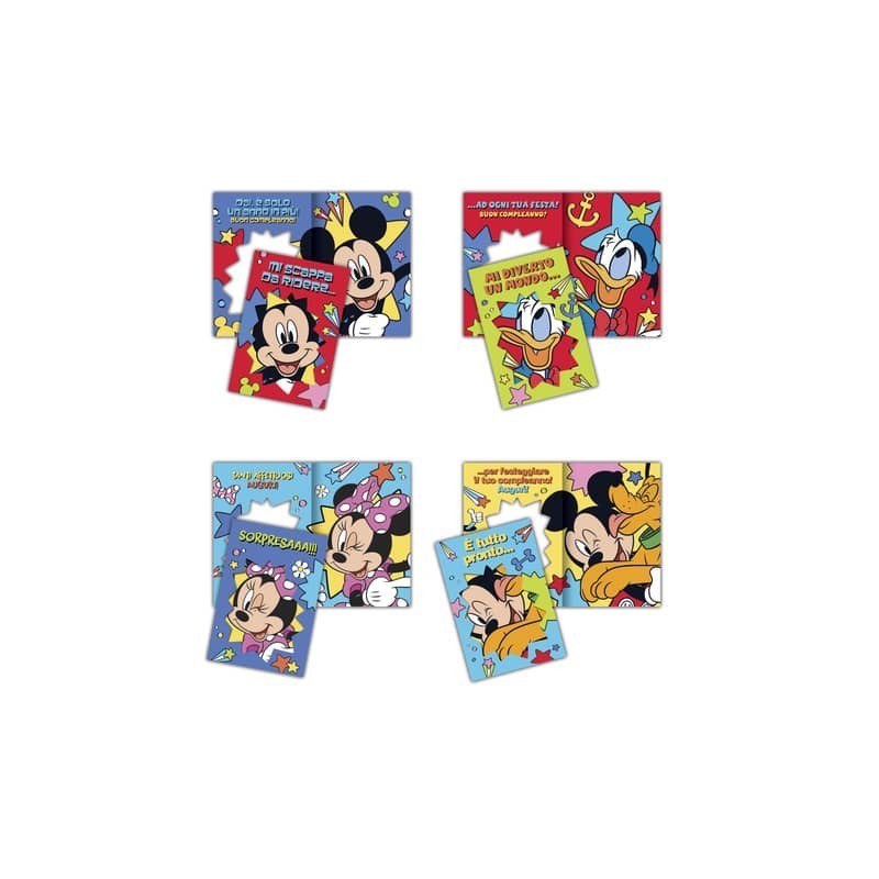 Biglietti auguri assortiti 11,5x16,8 cm conf. 12 pz Rex-Sadoch topolino gulp glitter - WDBA029G