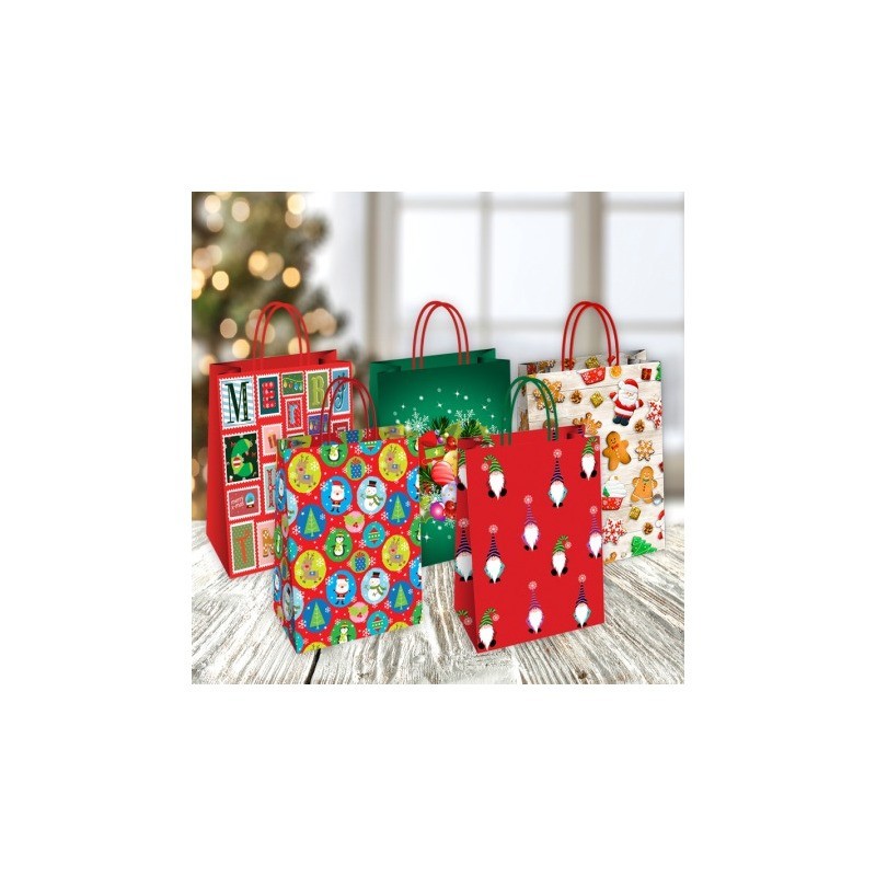 Borsa Shopper Florio Carta Christmas fantasie natalizie assortite - formato 36x12x41 cm - conf. 25 pz - 73372