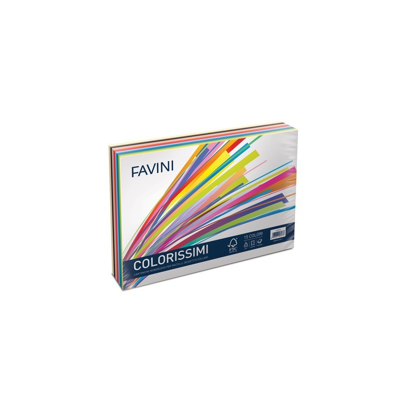 Carta colorata Favini Prisma Colorissimi 25x35 cm 220 g/m2 risma da 240 ff 15 colori - A33X244