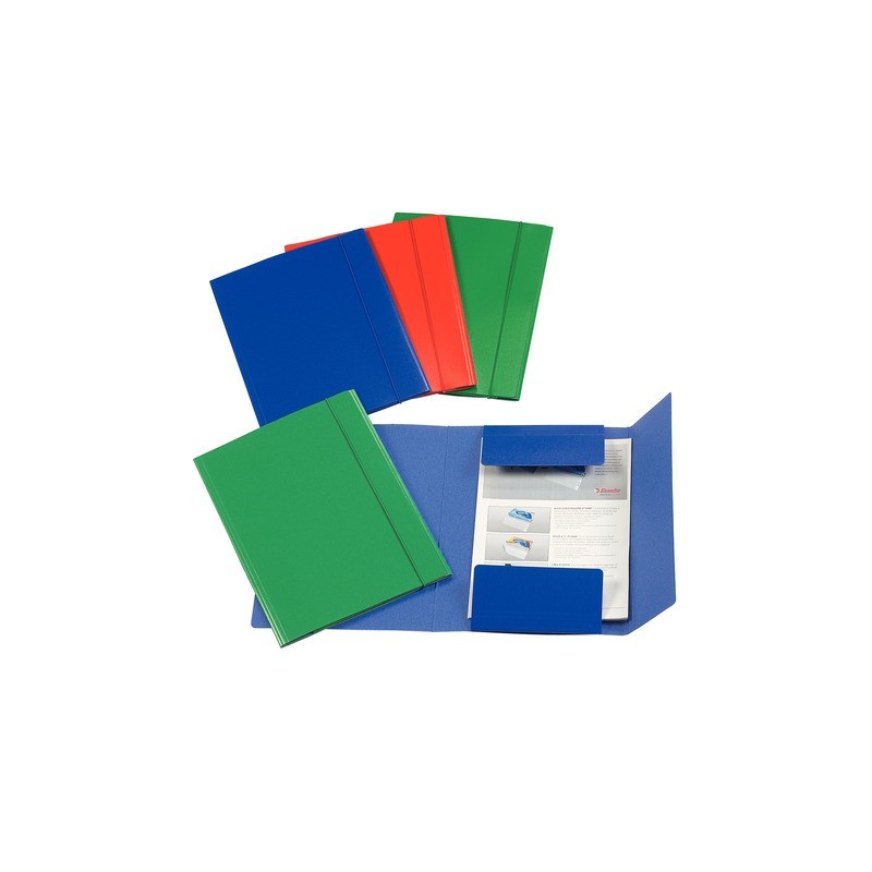Cartella in presspan a tre lembi con elastico Esselte C41 formato 25x35 cm conf. da 5 pezzi Esselte rosso -