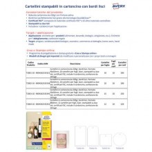 Cartellini rettangolari micro-perforati Avery in cartoncino 220 g in conf. 100 pz 90x50 mm con angoli tagliati T2002-10