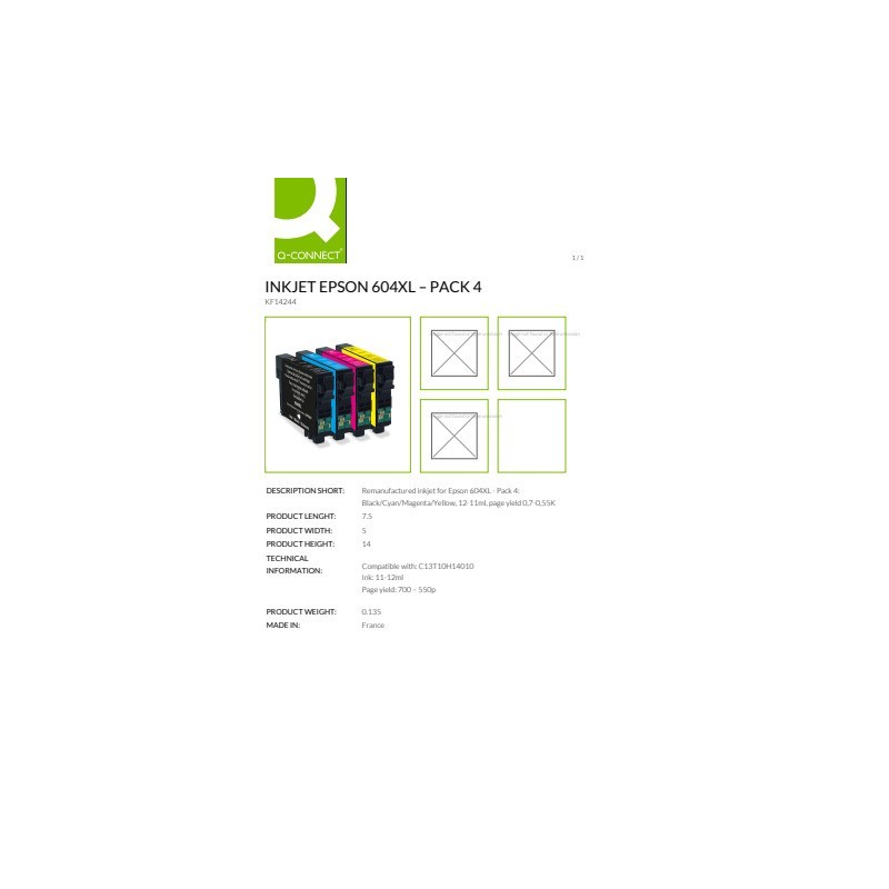 Cartuccia Q-Connect rigenerata Epson 604XL (C13T10H64010) nero/ciano/magenta/giallo - KF14244