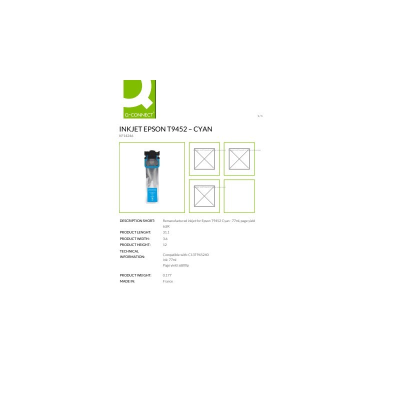 Cartuccia Q-Connect rigenerata Epson T9452 (C13T945240) ciano - KF14246