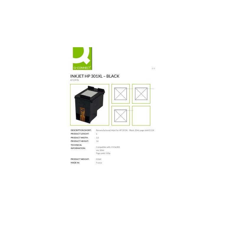 Cartuccia Q-Connect rigenerata HP 301XL - 20 ml nero - KF13978