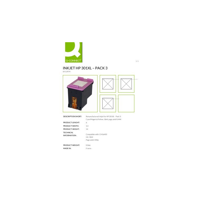 Cartuccia Q-Connect rigenerata HP 301XL colore ciano/magenta/giallo - KF13979