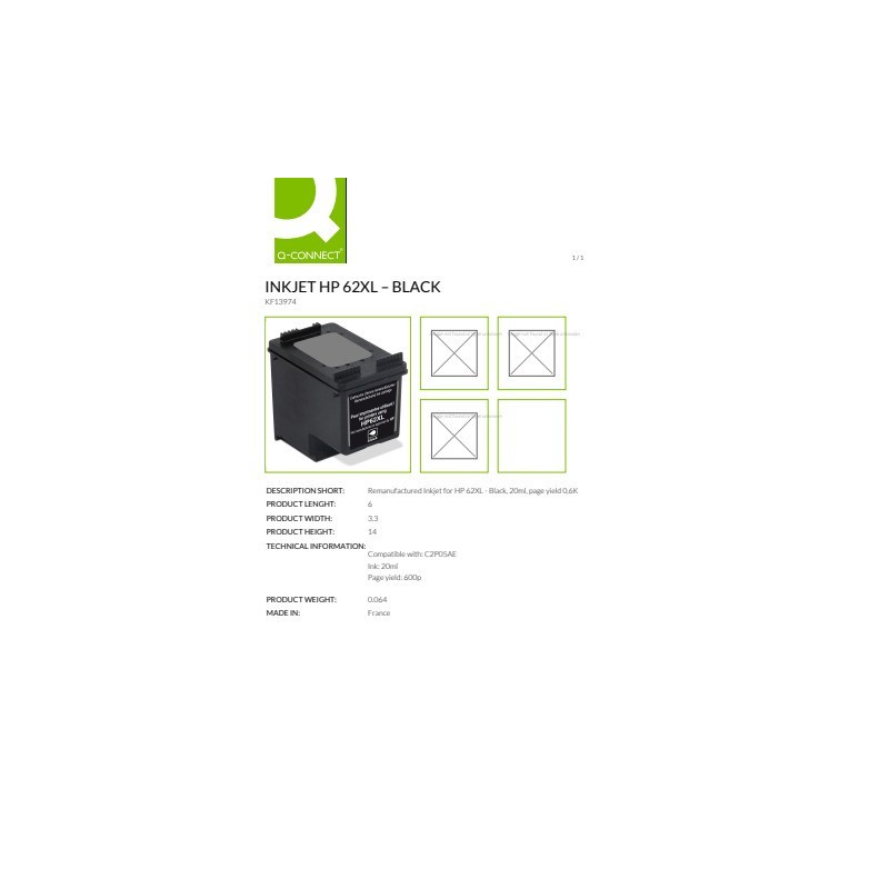 Cartuccia Q-Connect rigenerata HP 62XL - 20 ml nero - KF13974