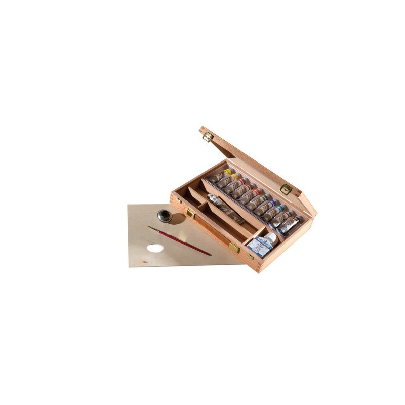 Cassetta in legno Maimeri 20x30 cm - conf. da 10 colori acrilici assortiti + accessori - M1299068