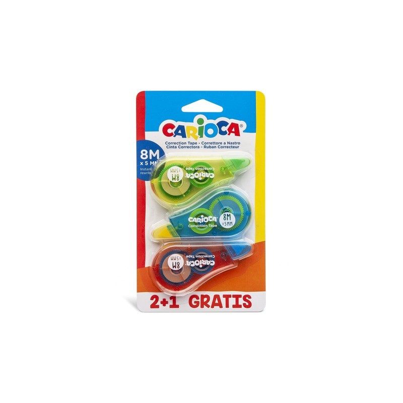 Correttore a nastro monouso Carioca 5 mm x 8 m - blister da 3 pezzi - 42089