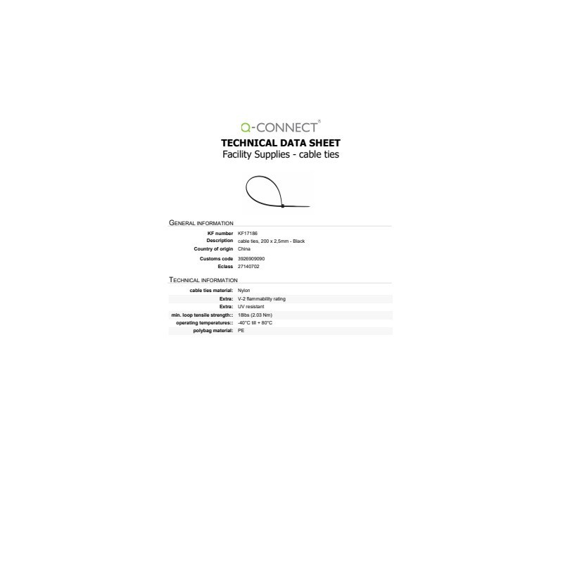 Fascette in nylon nero Q-Connect 200x2,5 mm - conf. 100 pz - KF17186