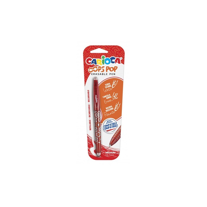 Penna cancellabile Carioca Oops Pop punta media 0,7 mm rosso 41044/03 (Conf.24)