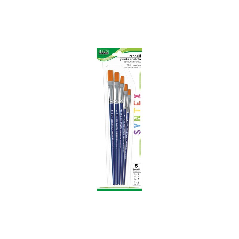 Pennelli Lebez Syntex in setole sintetiche - punta piatta - conf. 5 pz - 300B