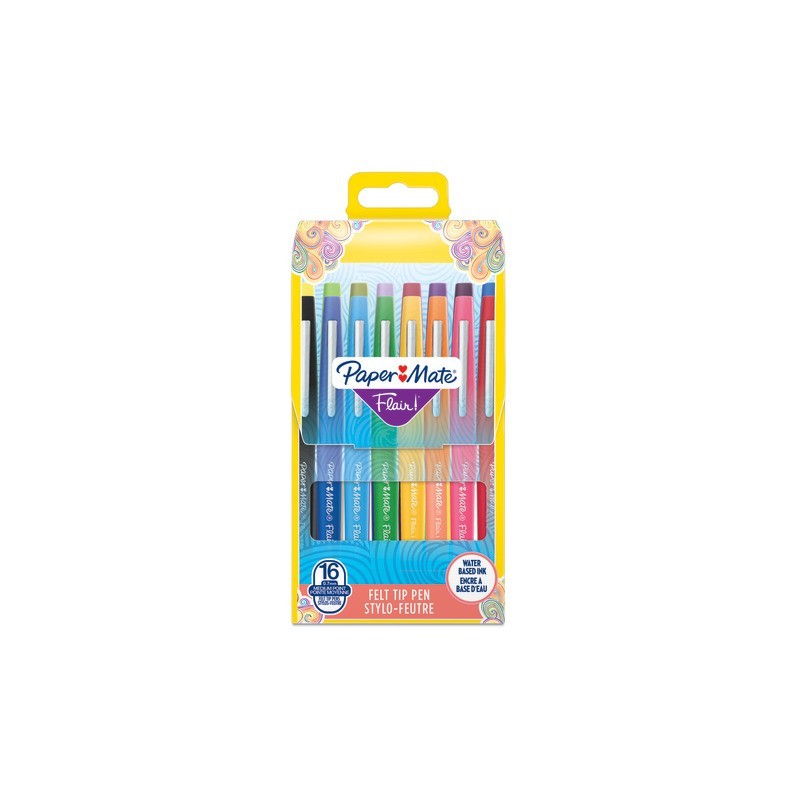 Penne punta fibra Paper Mate Flair/Nylon M 1,1 mm assortiti set da 16 - 2061394