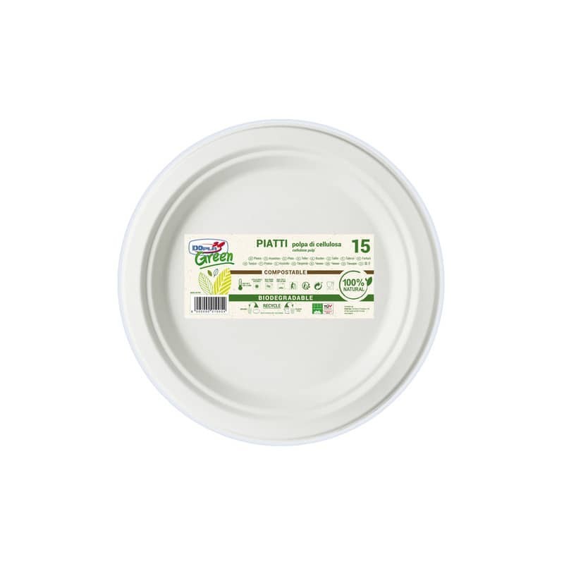 Piatti pizza in polpa di cellulosa Dopla Green Ø 320 mm - conf. 15 pz - 07752