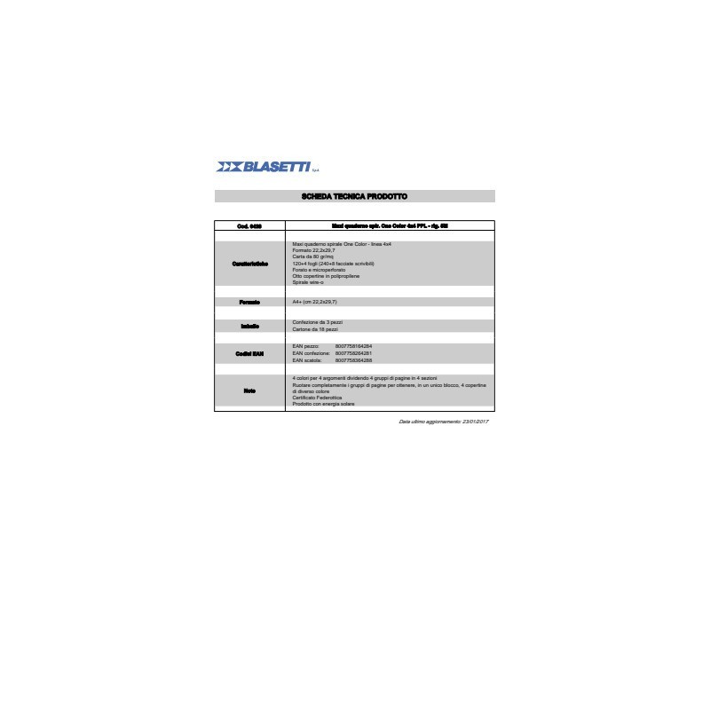 Quaderno spiralato One Color 4x4 - A4 - 80 g/m2 - 120+4 ff con 4 fori - 5 mm 6428 (Conf.3)