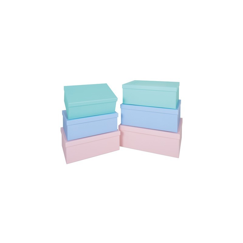 Set scatole archivio in cartone Niji - 6 diversi formati assortiti in 3 colori pastello - conf. 6 pezzi - 61802