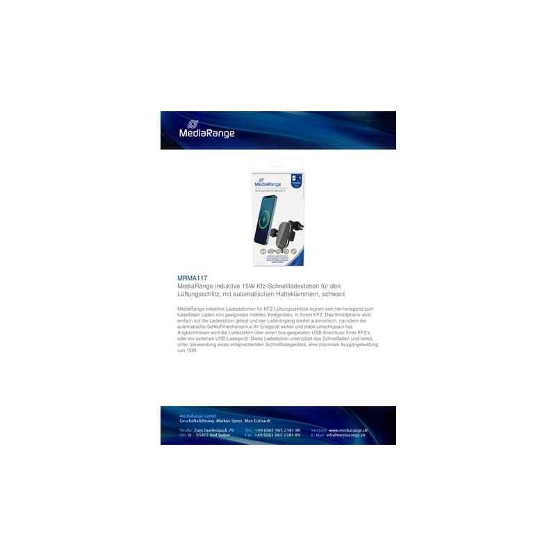 Supporto e caricatore smartphone per auto Media Range nero MRMA117
