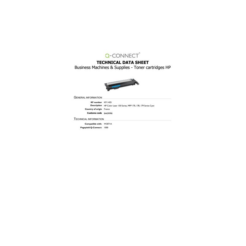 Toner Q-Connect rigenerato HP 117A (W2071A) ciano - KF11425