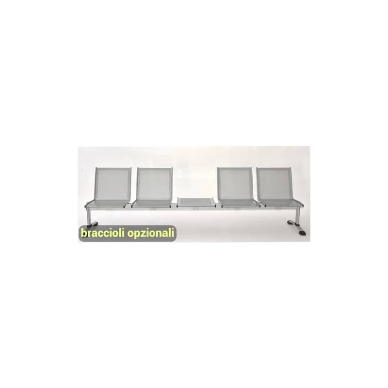 Panca 4 posti attesa Unisit Plexus PS4PT con tavolino in acciaio grigio schienale e seduta forati traspiranti - PS4PT