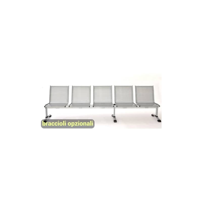 Panca 5 posti attesa Unisit Plexus PS5P in acciaio grigio - schienale e seduta forati traspiranti - PS5P