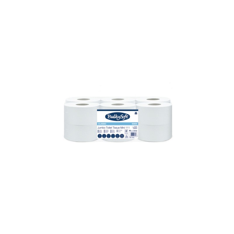 Carta igienica Bulkysoft Classic Mini Jumbo - pura cellulosa - 620 strappi - 2 veli bianco - conf. 12 pz - 65935.E20