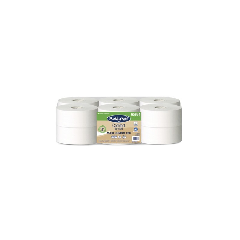 Carta igienica Bulkysoft Comfort Maxi Jumbo De-Inked - bianco 2 veli 260 m - conf. 6 pz - 65934.E20