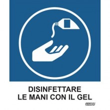 Adesivo segnaletico Markin "Disinfettare le mani con il gel" in LWM - 12,5x15,2 cm - Conf. 2 pezzi - X110COV-5