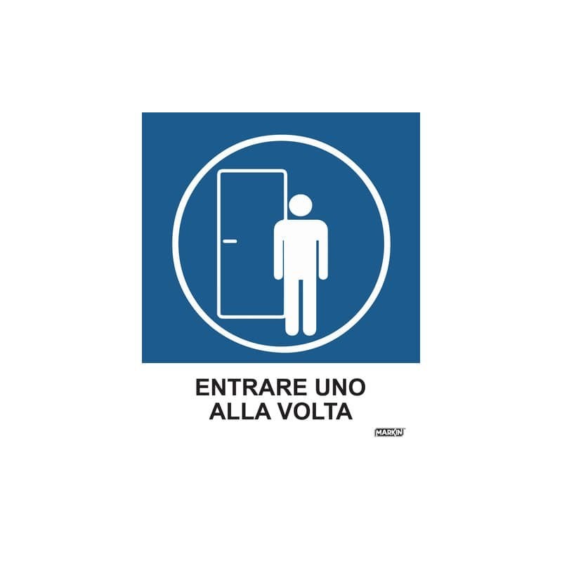 Adesivo segnaletico Markin "Entrare uno alla volta" in LWM - 12,5x15,2 cm Conf. 2 pezzi - X110COV-7