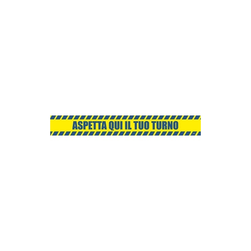 Adesivo segnaletico calpestabile Markin "Aspetta qui il tuo turno" in PVC 98x8,5 cm - Conf. 2 pezzi - X290COV-10
