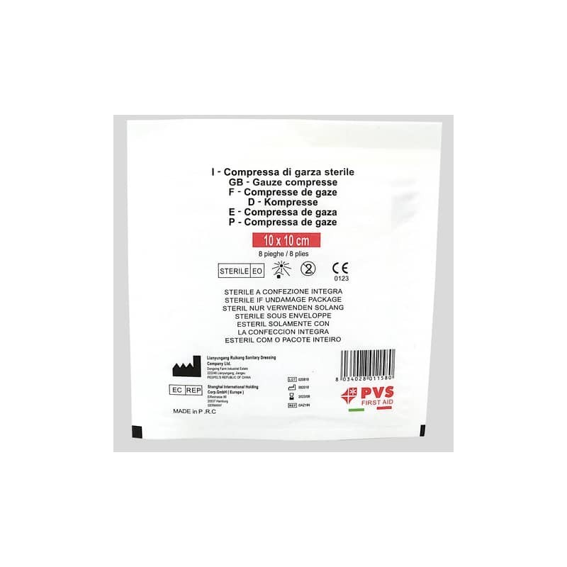 Busta di garza compressa sterile - 10x10 cm a 8 pieghe PVS bianco GAZ111 (Conf.10)