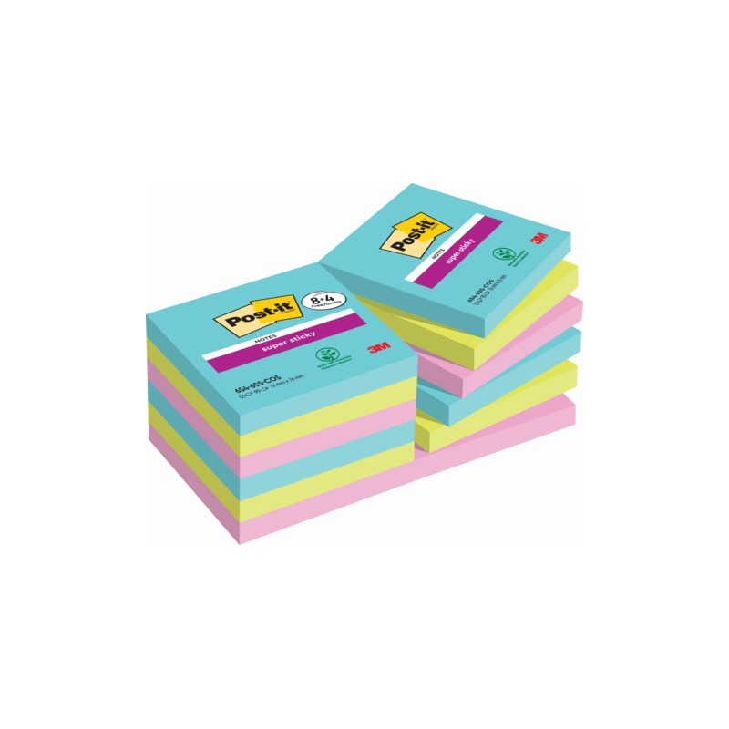 Foglietti riposizionabili Post-it® Super Sticky Cosmic 76x76 mm 90 ff/blocchetto PROMO PACK 8+4 blocchetti gratis