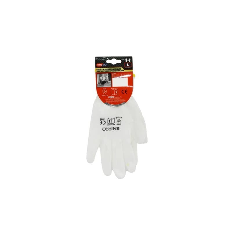 Guanti da lavoro in poliuretano Emi 9/L - bianco - EN 388 4131X - 8104292