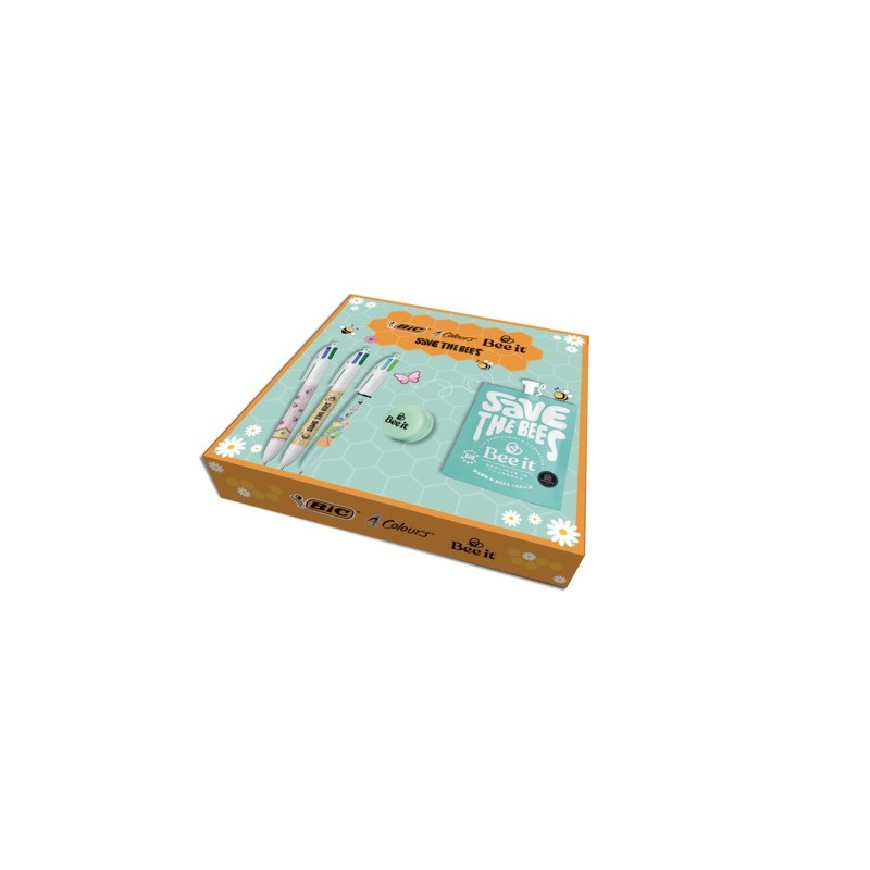 Cofanetto Save The Bees BIC conf. 3 penne 4 Colours® + crema mani e corpo Bee It + cofanetto - 303440