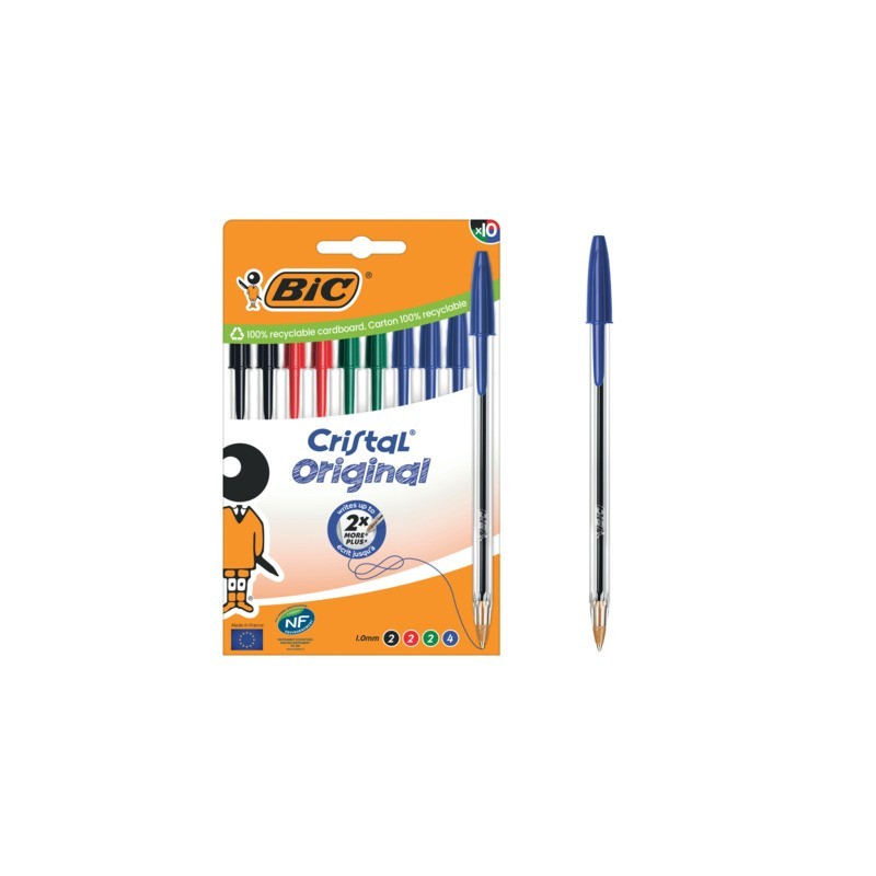 Penna a sfera BIC Cristal Original 1 mm colori assortiti - conf. 10 pz - 516354