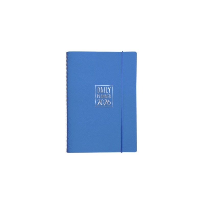 Agenda giornaliera Biembi 2027 azzurro spiralata con copertina in cuoio rigenerato 15x21cm - BNZ265C77-A