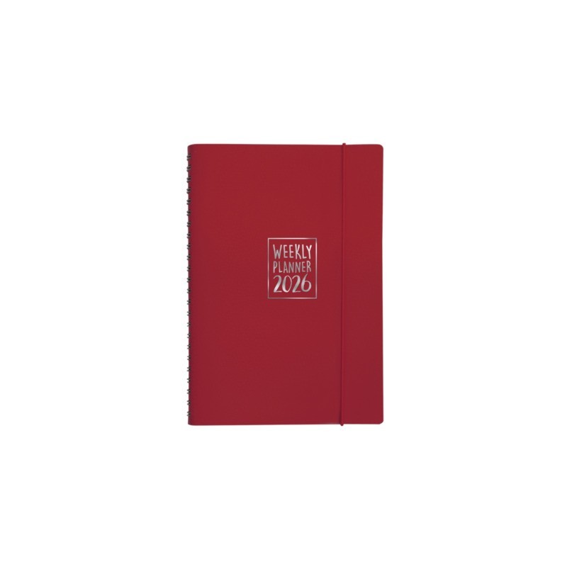 Agenda settimanale Biembi 2027 rosso magenta spiralata con copertina in cuoio rigenerato 9x14 cm - BNZ265C76-R