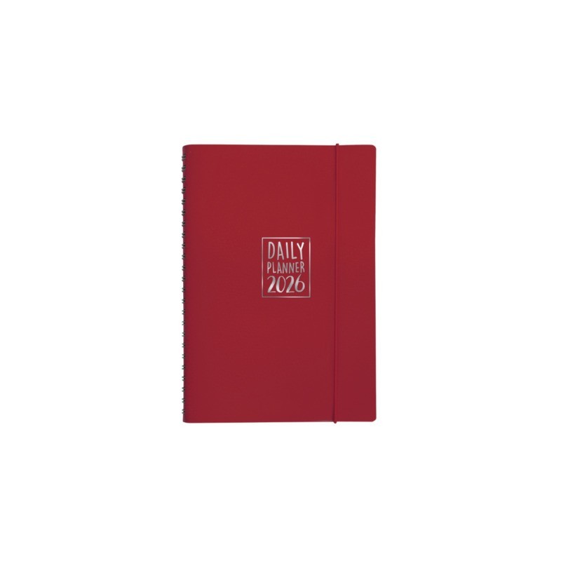Agenda giornaliera Biembi 2027 rosso magenta spiralata con copertina in cuoio rigenerato 15x21cm - BNZ265C77-R