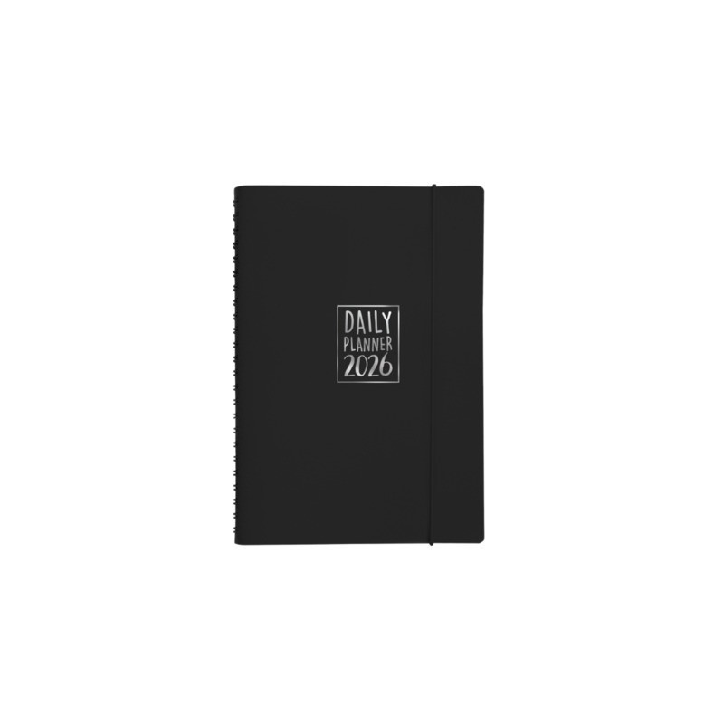 Agenda giornaliera Biembi 2027 nero spiralata con copertina in cuoio rigenerato 15x21cm - BNZ265C77-N