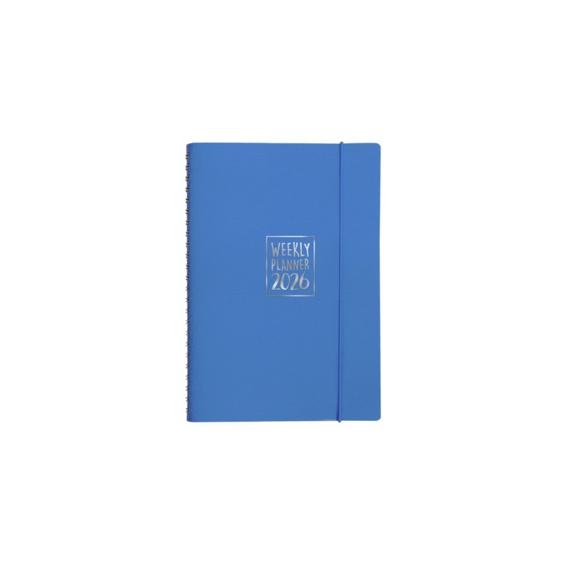 Agenda settimanale Biembi 2027 azzurro spiralata con copertina in cuoio rigenerato 9x14 cm - BNZ265C76-A