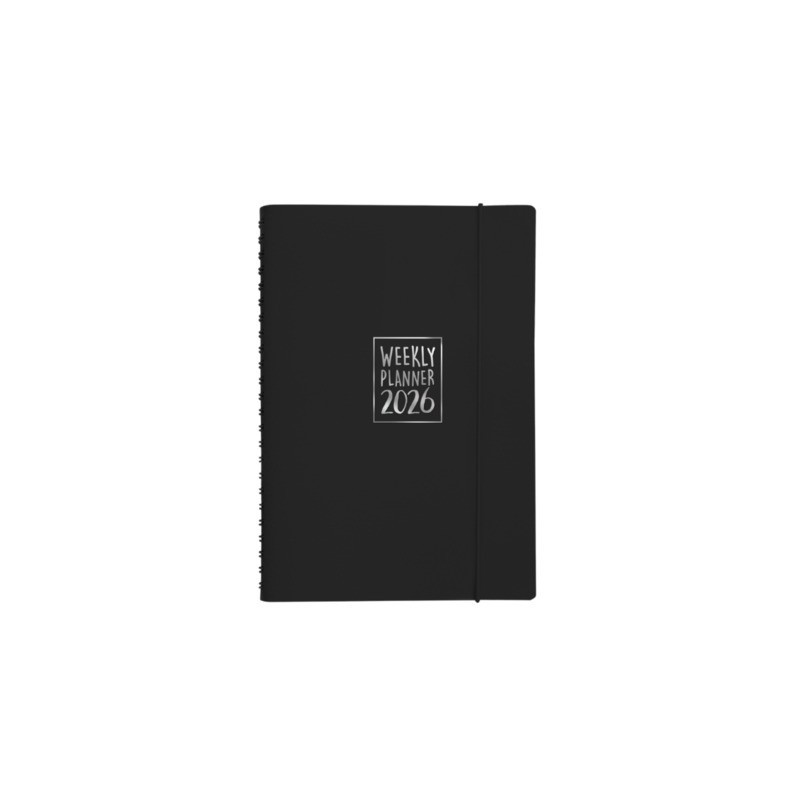Agenda settimanale Biembi 2027 nero spiralata con copertina in cuoio rigenerato 9x14 cm - BNZ265C76-N