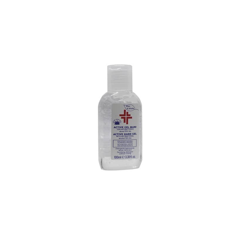 Gel igienizzante mani (alcol 70%) 100 ml - Active linea Bosco di Rivalta - profumo di agrumi - flacone trasparente